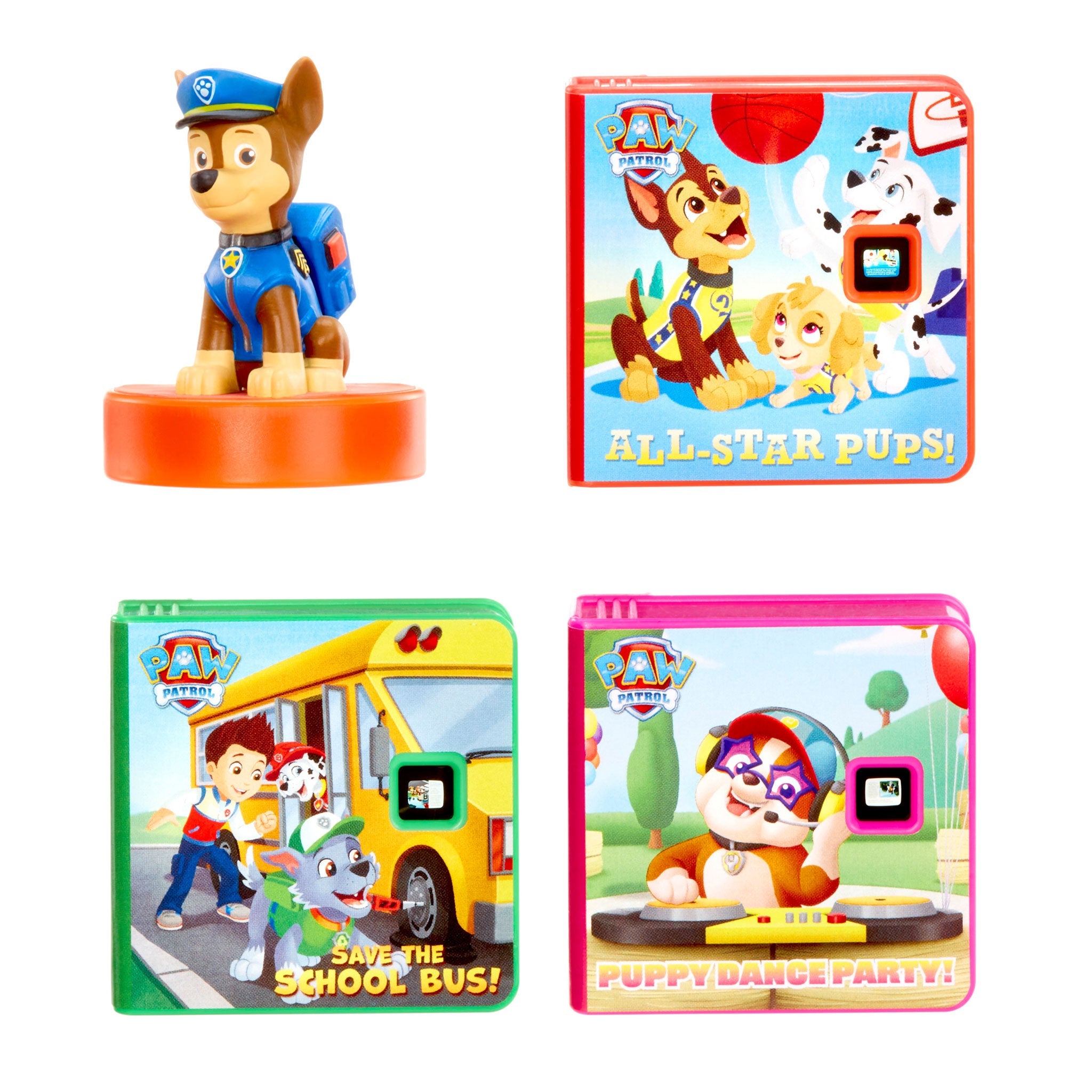 Paw Patrol Chase with three storybooks on a white background